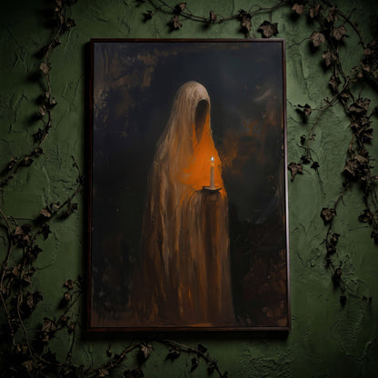 Abstract Ghostly Candle Canvas Print in dark walnut floating frame
