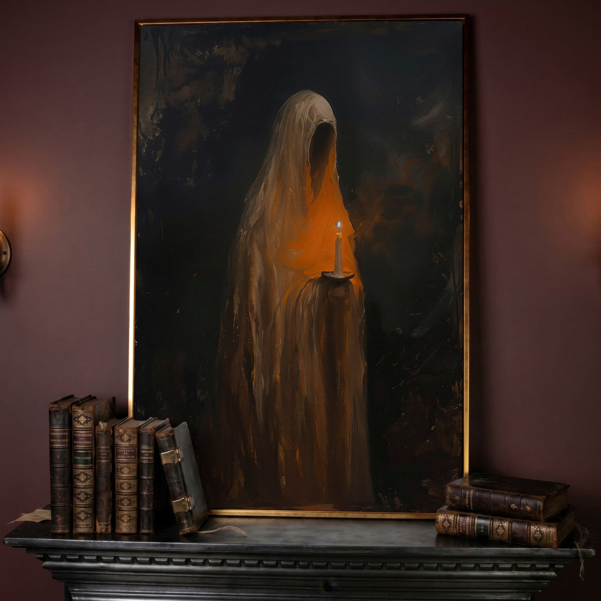 Abstract Ghostly Candle Canvas Print in rose gold floating frame