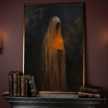 Abstract Ghostly Candle Canvas Print in rose gold floating frame