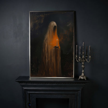 Abstract Ghostly Candle Canvas Print in silver floating frame