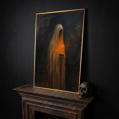 Abstract Ghostly Candle Canvas Print in yellow gold floating frame