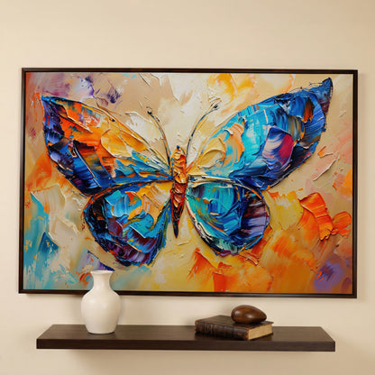 Butterfly Oil Painting Canvas in dark walnut floating frame