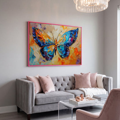 Butterfly Oil Painting Canvas in pink floating frame