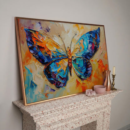 Butterfly Oil Painting Canvas in rose gold floating frame