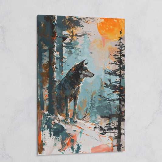 Wolf Silhouette at Sunset Canvas on gallery wrap