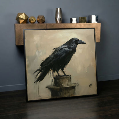 Enchanted Raven Black Bird Canvas in black floating frame
