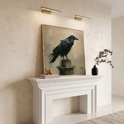 Enchanted Raven Black Bird Canvas in white oak floating frame