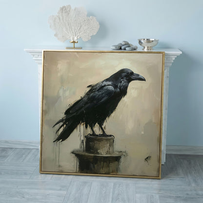 Enchanted Raven Black Bird Canvas in rose gold floating frame