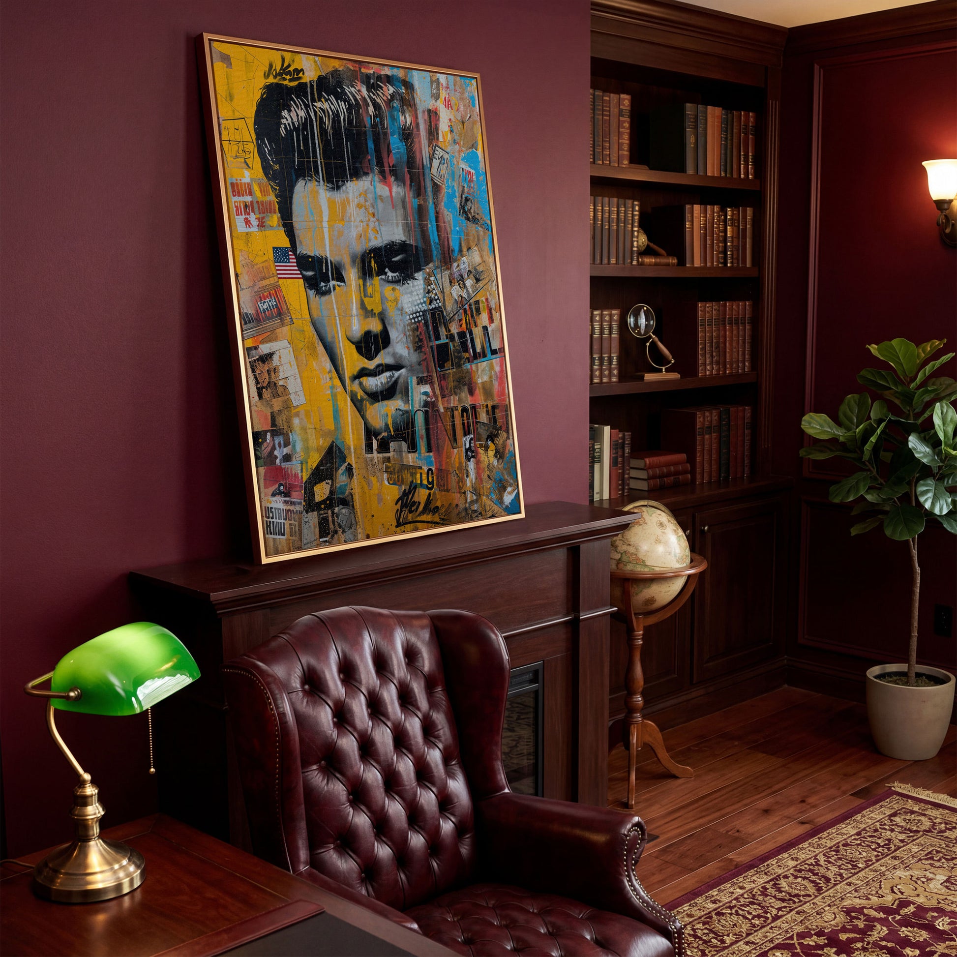 Elvis Presley Abstract Portrait Canvas in antique gold floating frame
