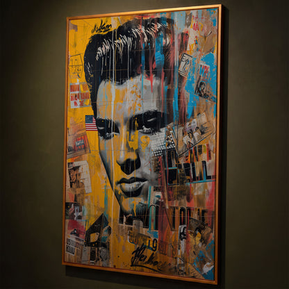 Elvis Presley Abstract Portrait Canvas shown in antique gold floating frame