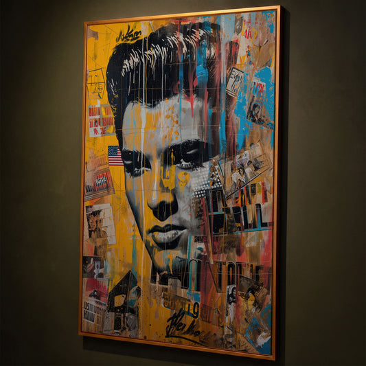 Elvis Presley Abstract Portrait Canvas shown in antique gold floating frame