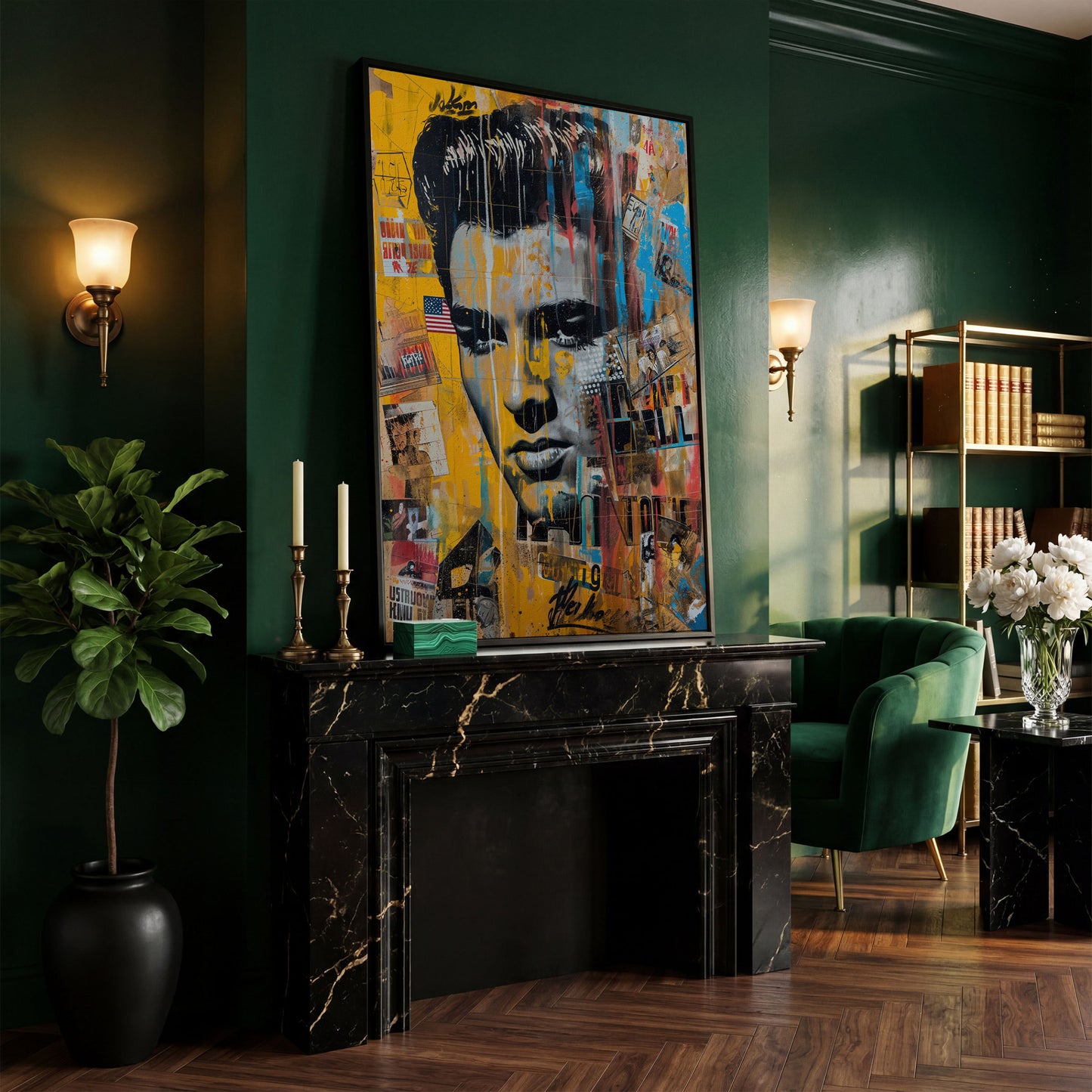 Elvis Presley Abstract Portrait Canvas in black floating frame