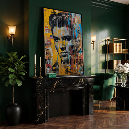 Elvis Presley Abstract Portrait Canvas in black floating frame