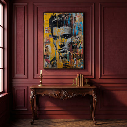 Elvis Presley Abstract Portrait Canvas in dark walnut floating frame