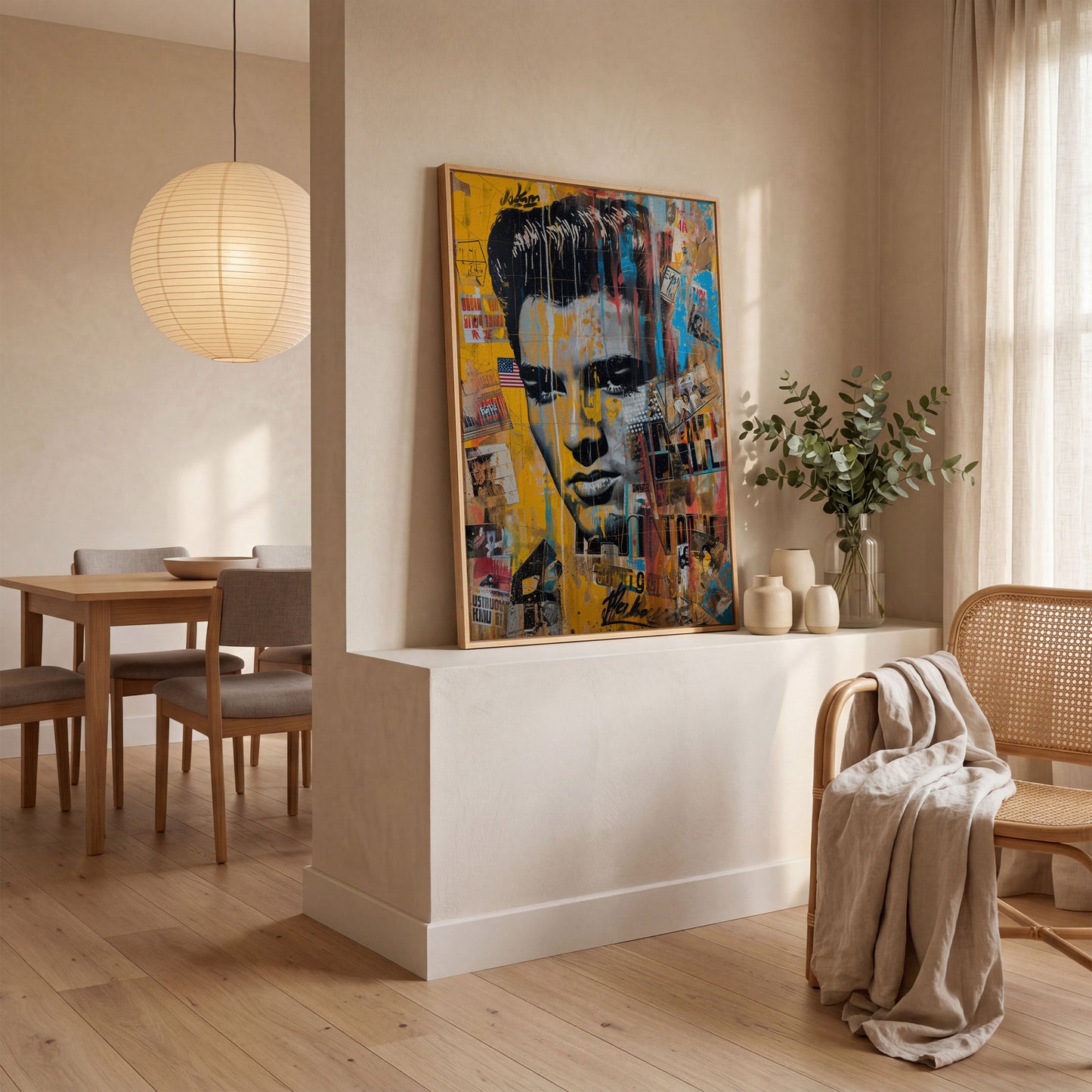 Elvis Presley Abstract Portrait Canvas in white oak floating frame