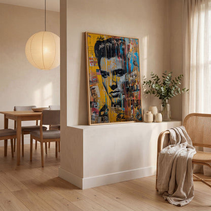 Elvis Presley Abstract Portrait Canvas in white oak floating frame