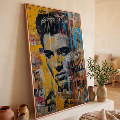 Elvis Presley Abstract Portrait Canvas in rose gold floating frame