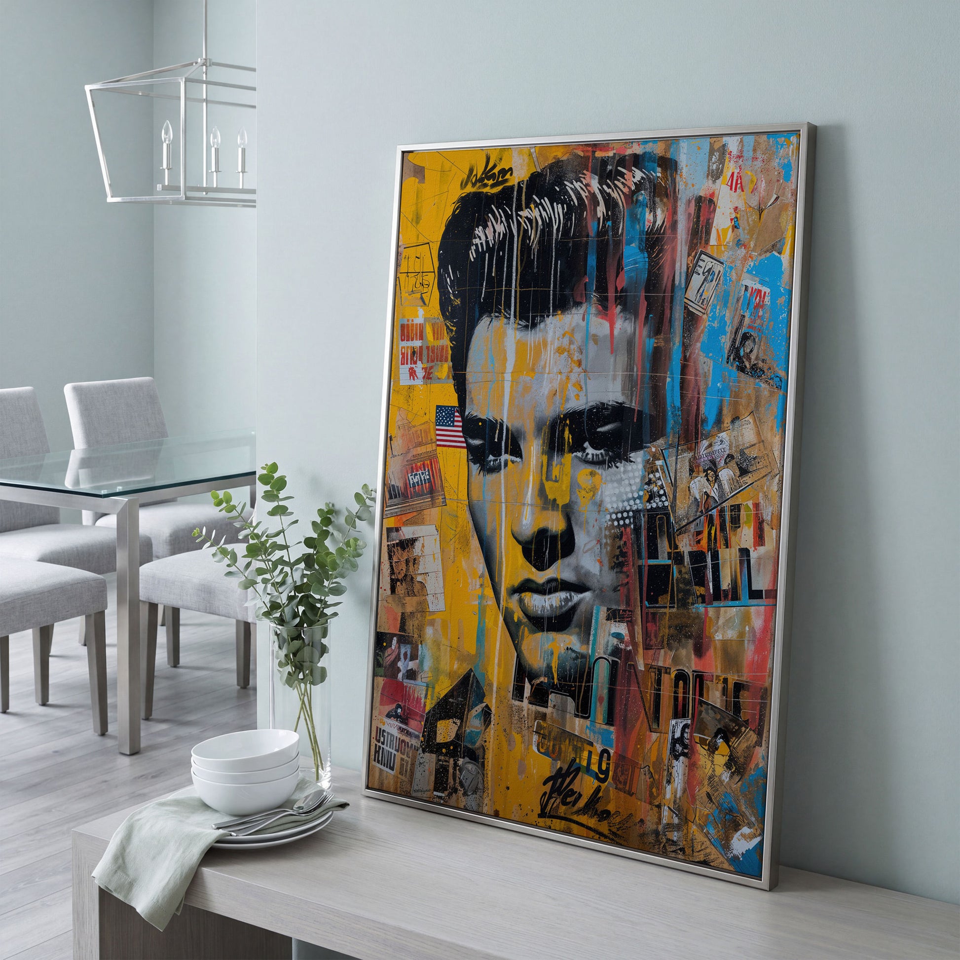 Elvis Presley Abstract Portrait Canvas in silver floating frame
