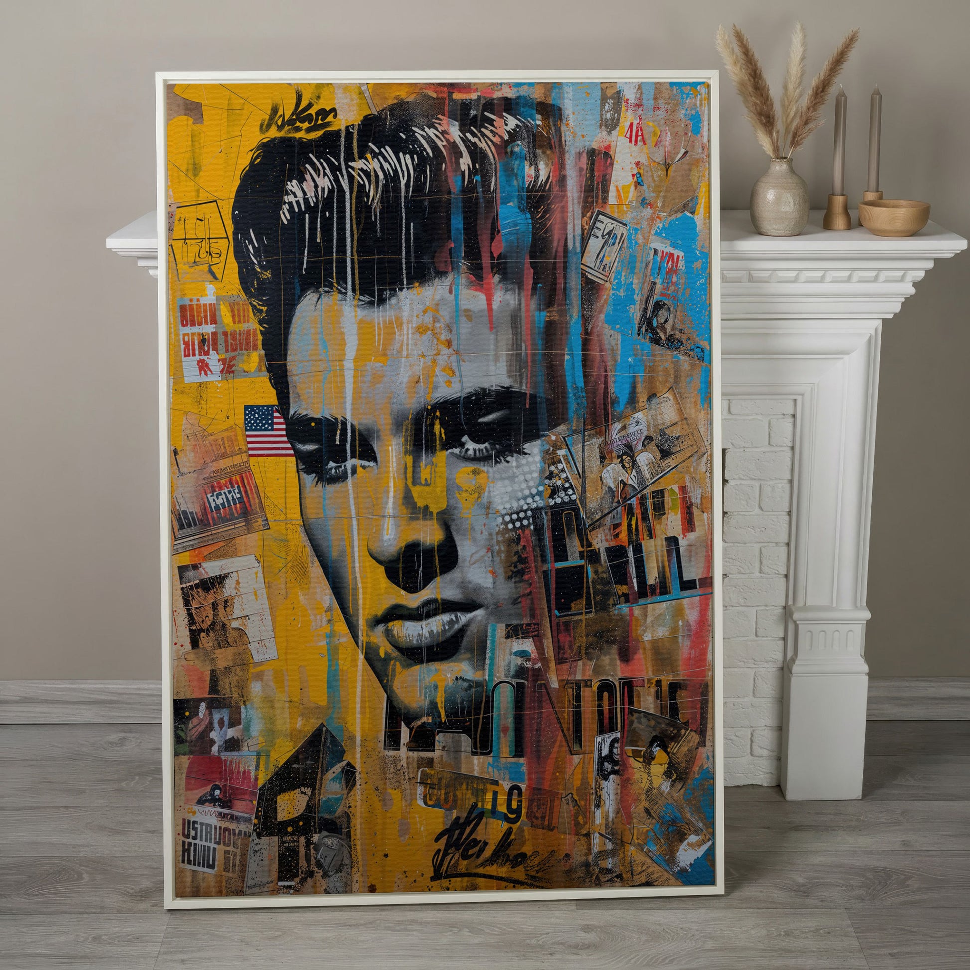 Elvis Presley Abstract Portrait Canvas in white floating frame