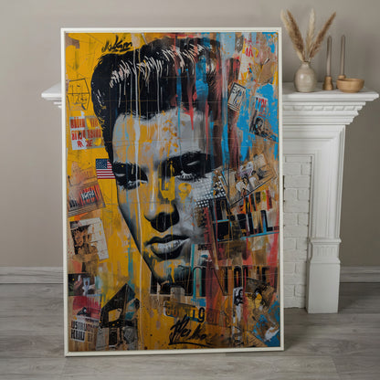 Elvis Presley Abstract Portrait Canvas in white floating frame