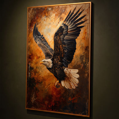 Flying Eagle Canvas Print with Spread Wings shown in antique gold floating frame