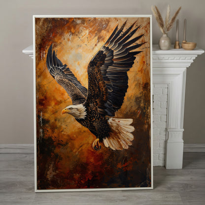 Flying Eagle Canvas Print with Spread Wings in white floating frame