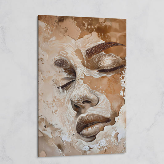 Abstract Beige Fashion Face Canvas Print on gallery wrap