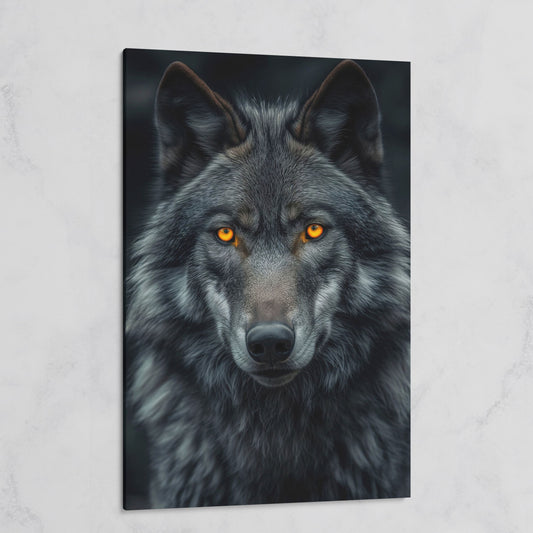 Dark Wolf with Amber Eyes Canvas Print on gallery wrap