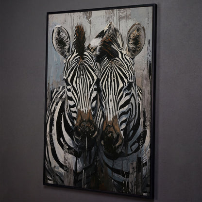Abstract Pair of Zebras Canvas Print shown in black floating frame