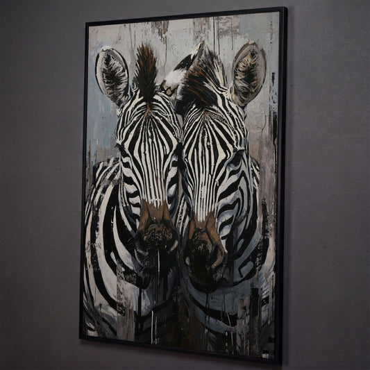 Abstract Pair of Zebras Canvas Print shown in black floating frame