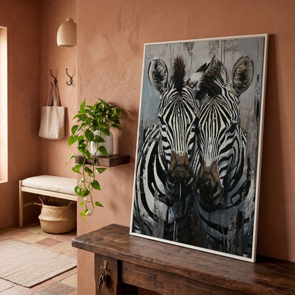 Abstract Pair of Zebras Canvas Print in white floating frame