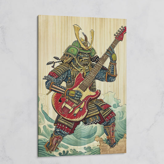 Samurai Musician Canvas Art with Electric Guitar on gallery wrap
