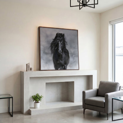 Noble Horse with Flowing Mane Canvas Print in dark walnut floating frame