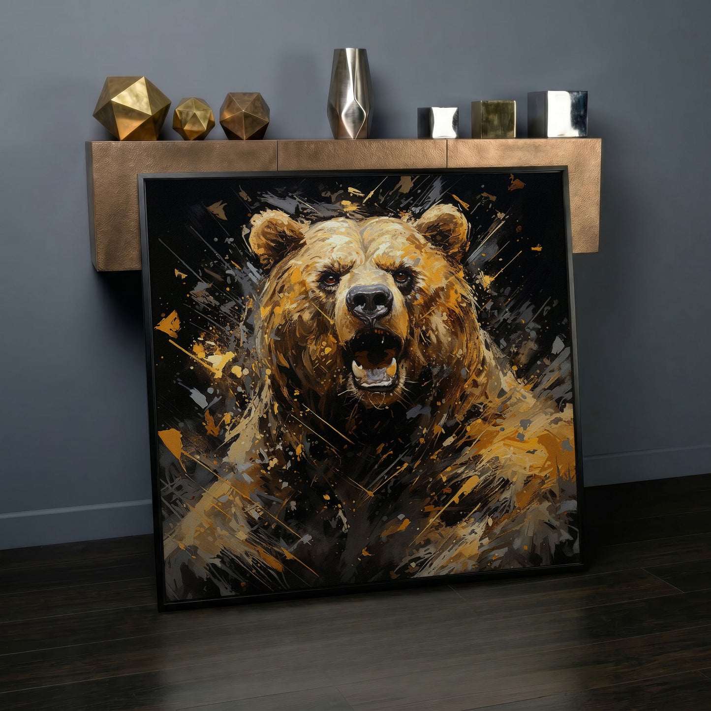 Dangerous Grizzly Bear Canvas in black floating frame