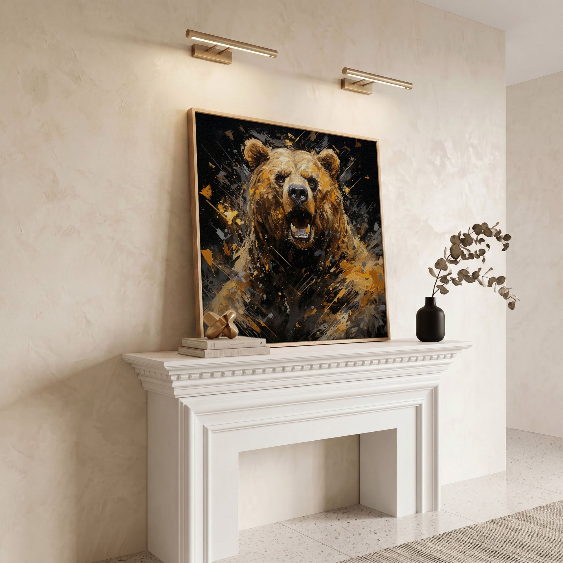 Dangerous Grizzly Bear Canvas in white oak floating frame