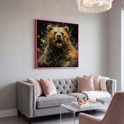 Dangerous Grizzly Bear Canvas in pink floating frame