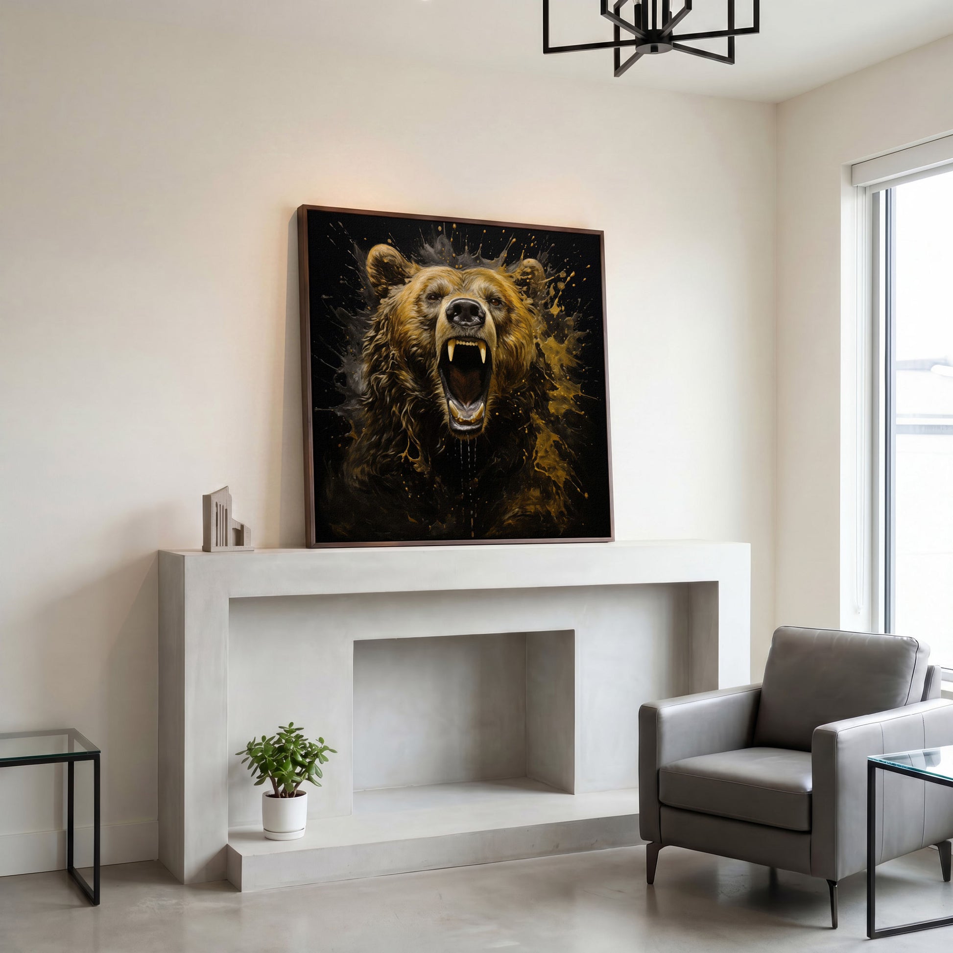 Brown Bear Roar Canvas Print in dark walnut floating frame