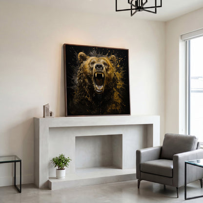 Brown Bear Roar Canvas Print in dark walnut floating frame