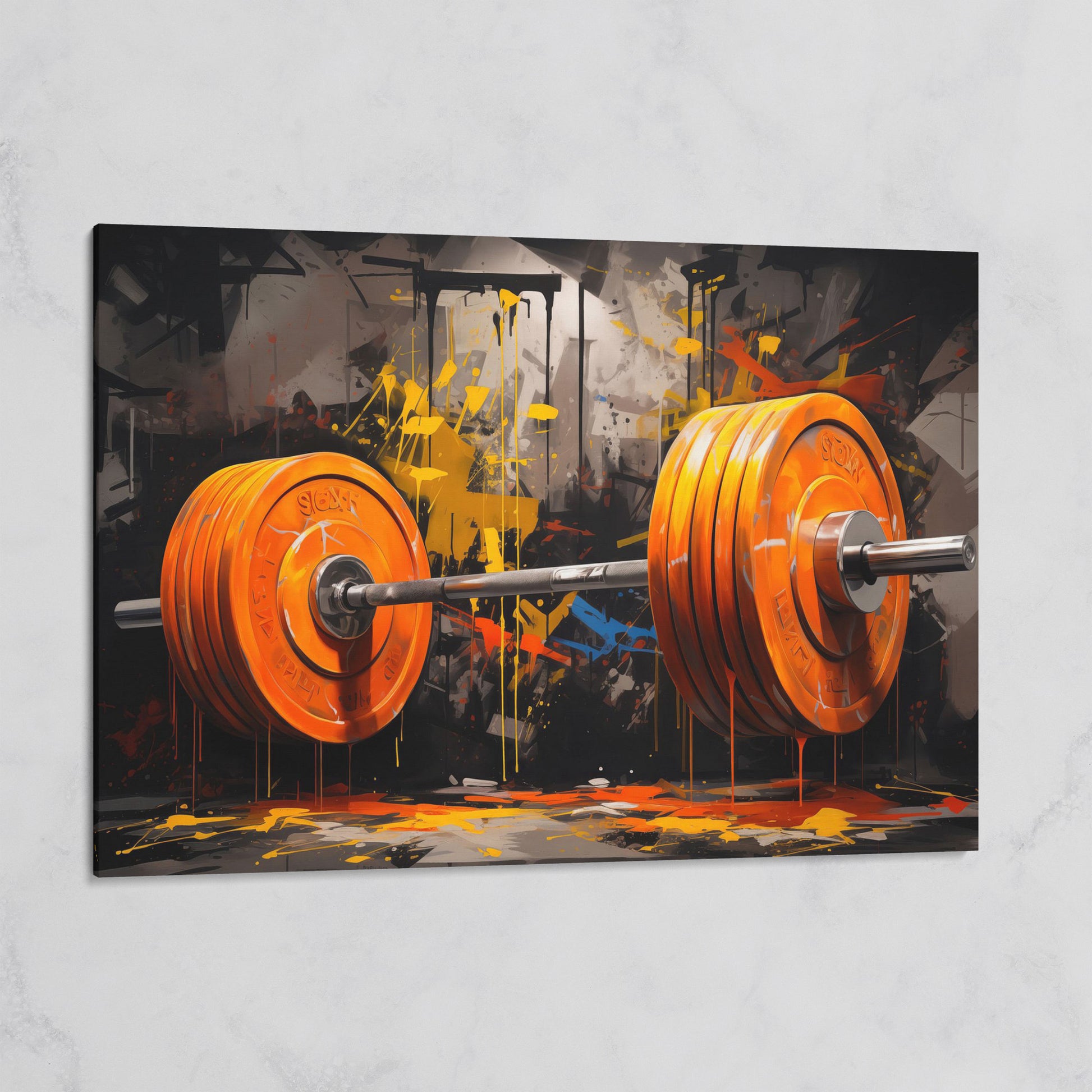 Barbell Canvas Print with Graffiti Brushwork on gallery wrap