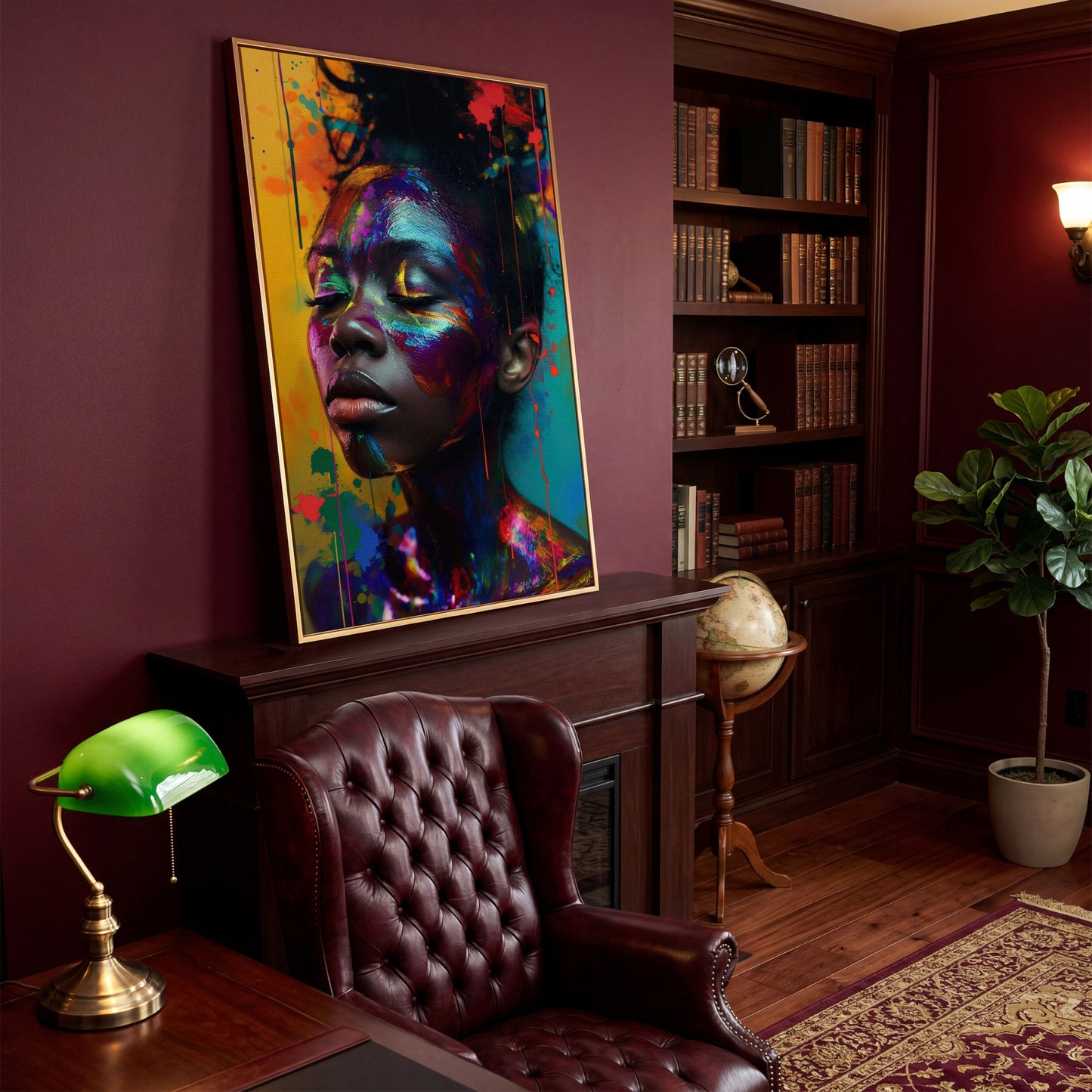 Colorful Face Makeup Portrait Canvas in antique gold floating frame