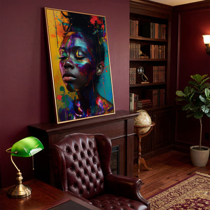 Colorful Face Makeup Portrait Canvas in antique gold floating frame