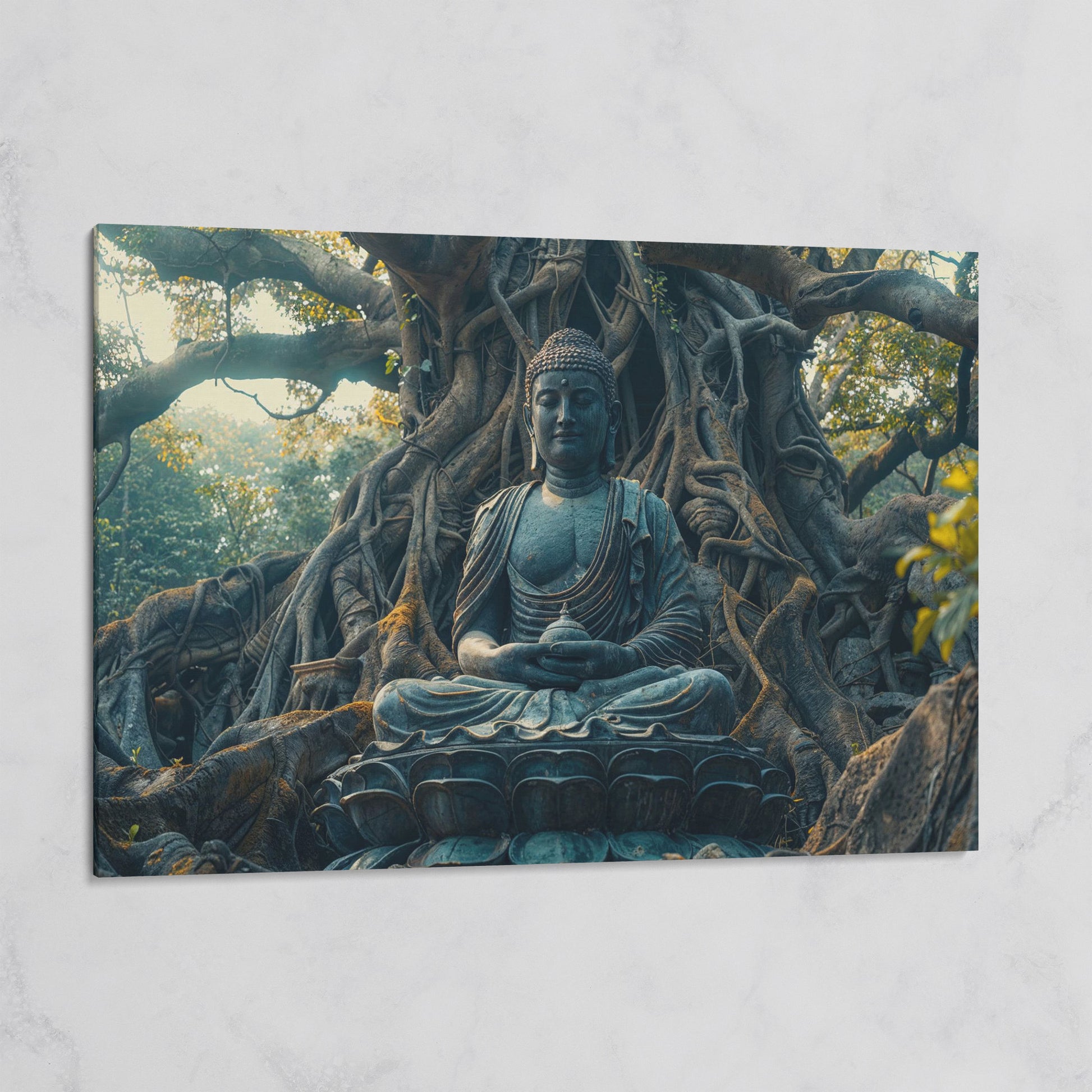 Buddha Statue Among Ancient Roots Canvas on gallery wrap