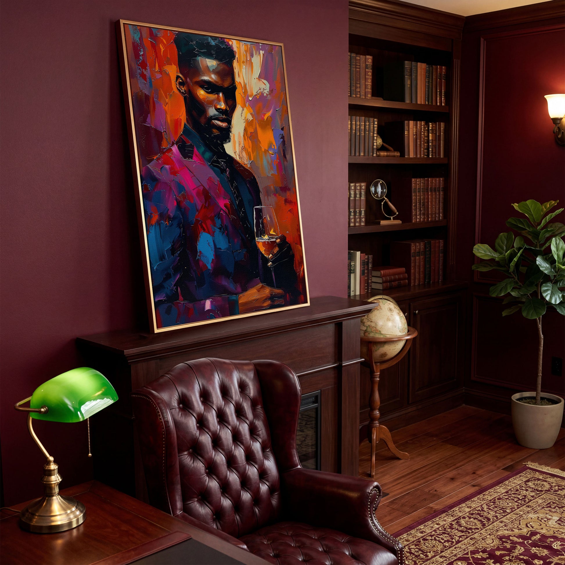 Vibrant Gentleman with Wine Glass Canvas in antique gold floating frame