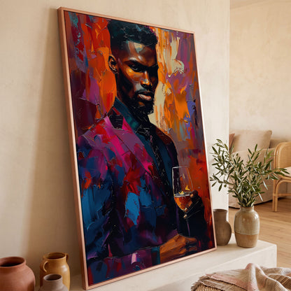 Vibrant Gentleman with Wine Glass Canvas in rose gold floating frame