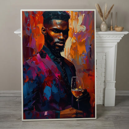 Vibrant Gentleman with Wine Glass Canvas in white floating frame