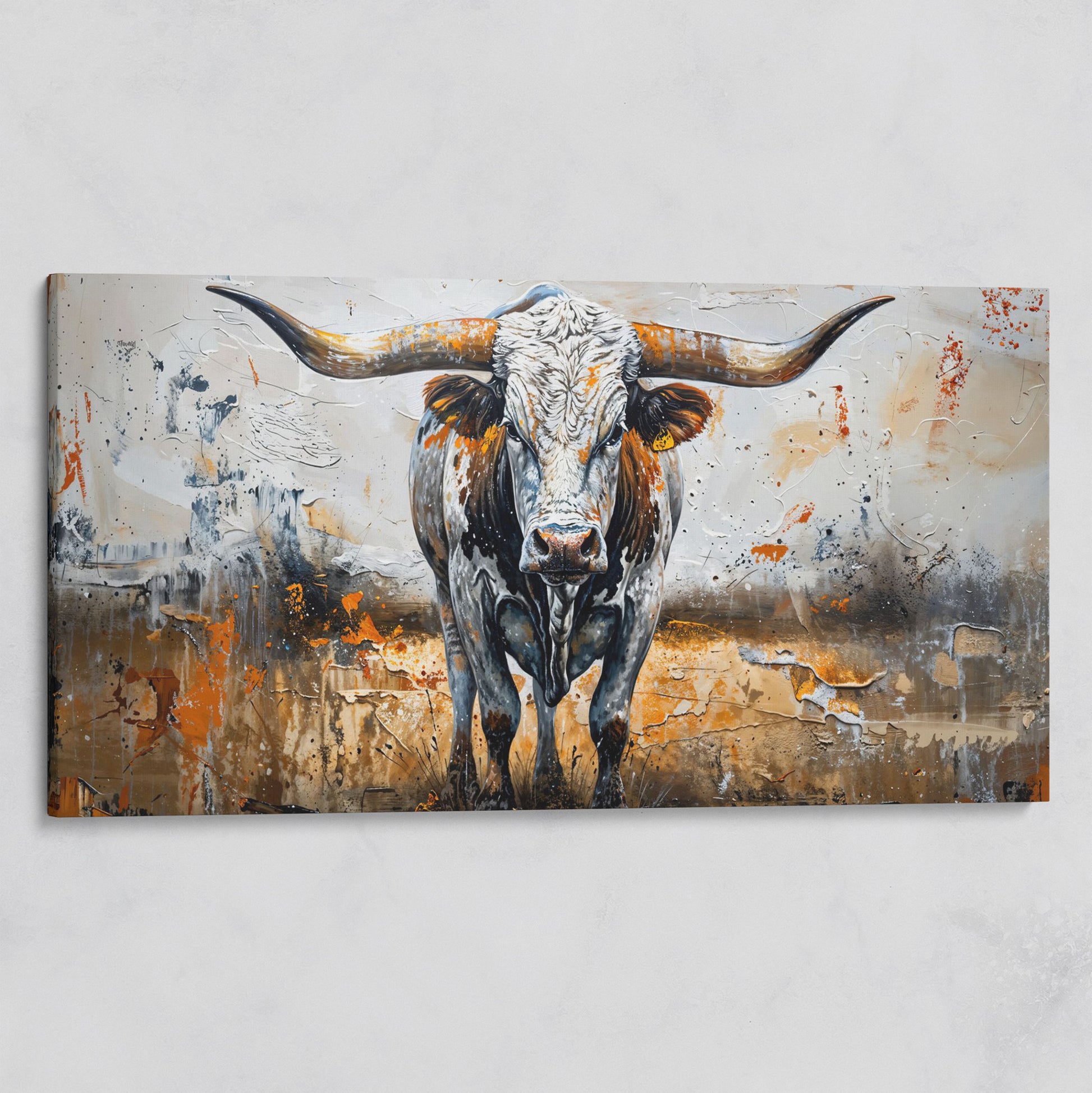 Longhorn Cow Spotted Canvas Print on gallery wrap