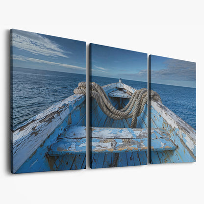 Old Boat on Calm Waters Canvas Art as 3-panel split version