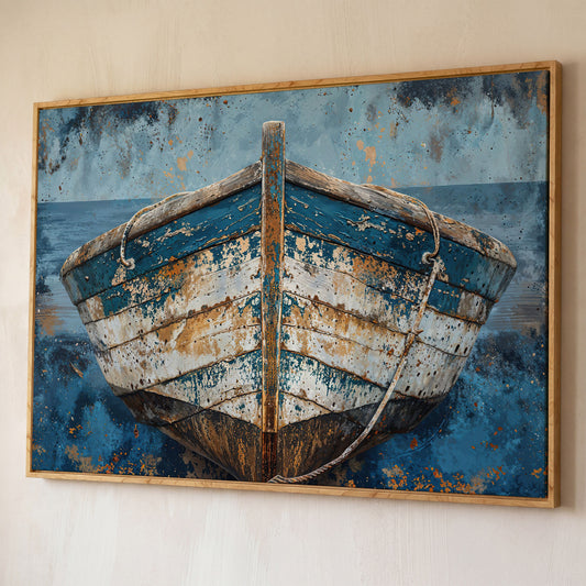 Vintage Wooden Boat Canvas shown in white oak floating frame