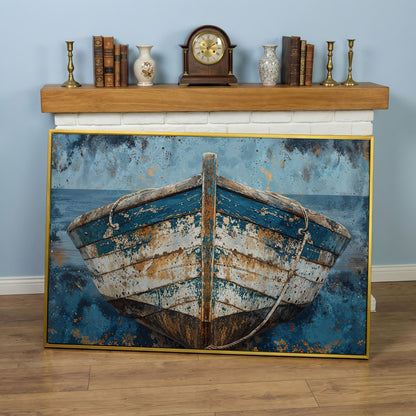 Vintage Wooden Boat Canvas in yellow gold floating frame