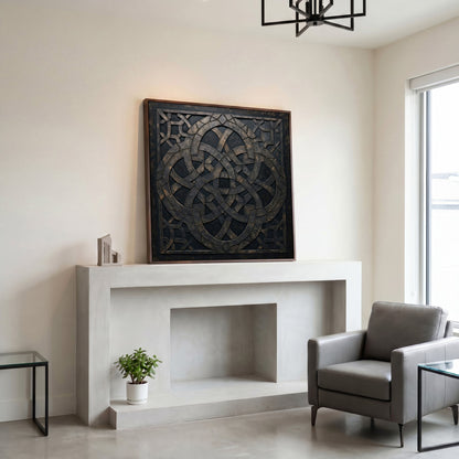 Celtic Knot Symmetrical Canvas in Dark Metal in dark walnut floating frame